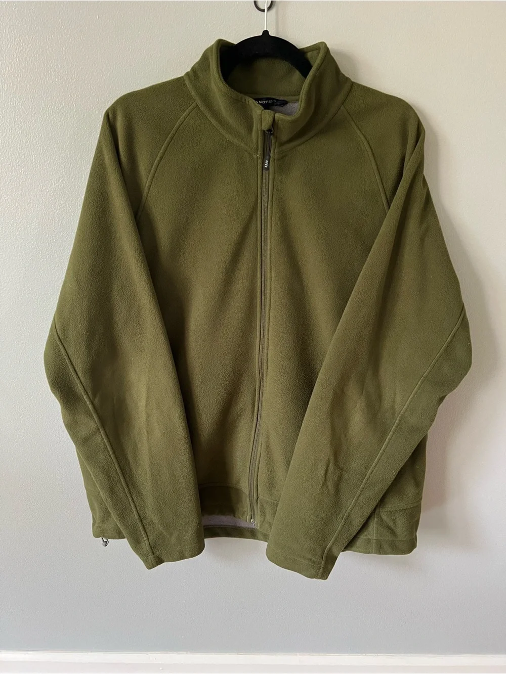 Lands' End Men's Olive Full-Zip Fleece Jacket XL 46/48 Adjustable Wrists